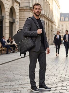 Men's Black Monogram Canvas Top-Flip Backpack